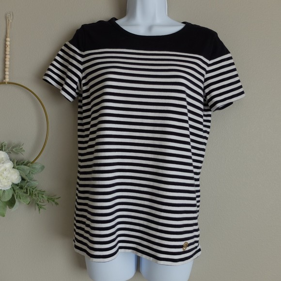 Michael Kors Black & White Striped Short Sleeves Tee Size Small - Picture 1 of 6